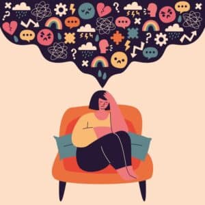 dibujo de mujer con pensamientos