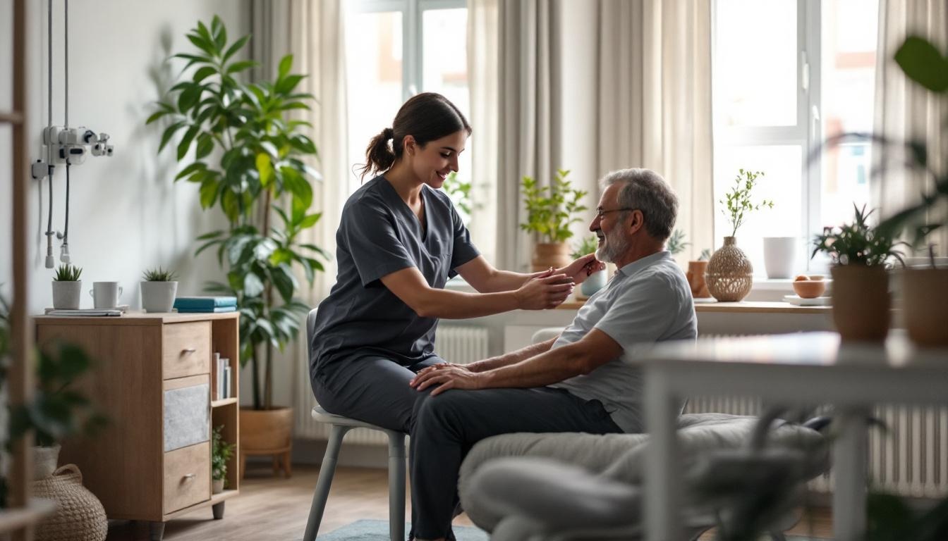 fisio en el domicilio de un paciente