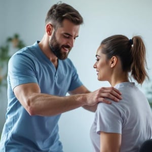 fisio sujetando a paciente